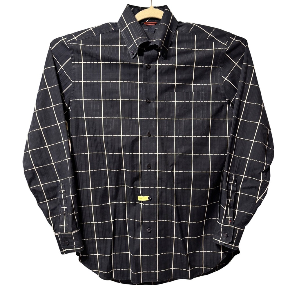 Tommy Hilfiger Men's Button Down Shirt Small 80 Two Ply Cotton Grid Pattern 2008
